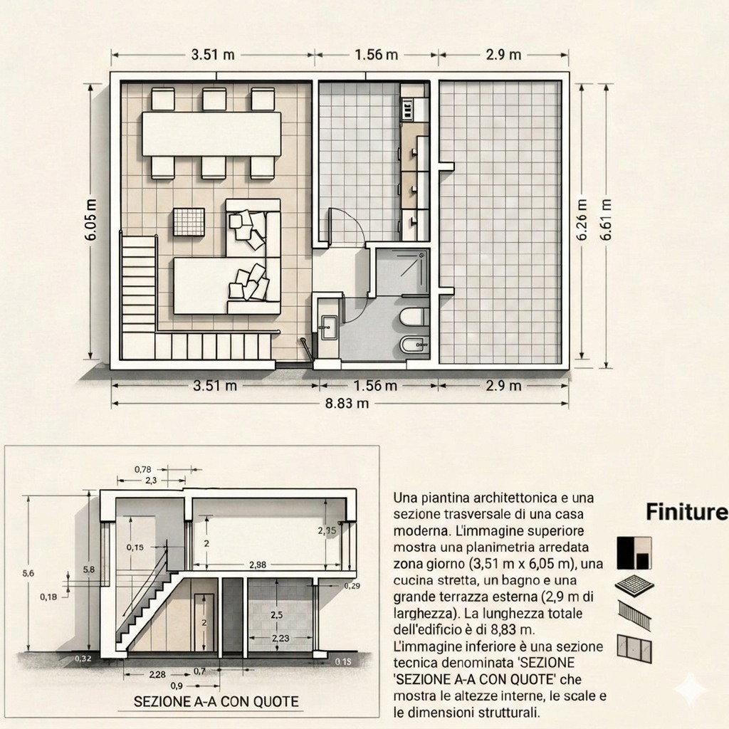 Piano terra e sezione tecnica