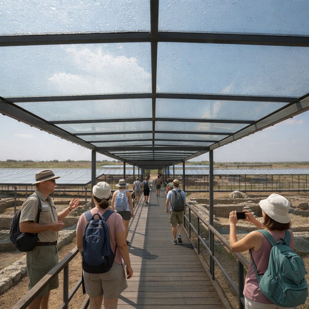 Gruppo di visitatori lungo il percorso coperto