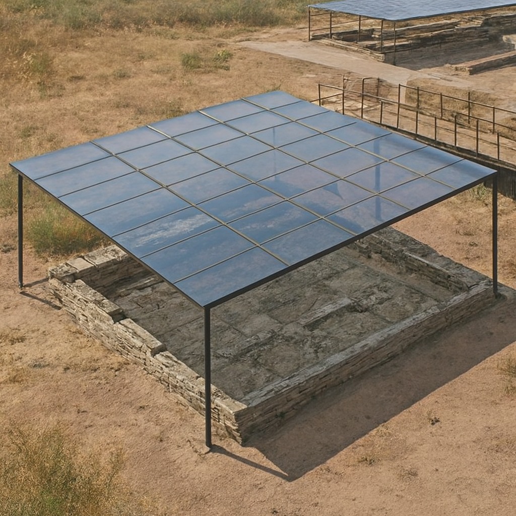 Copertura trasparente su fondazioni archeologiche