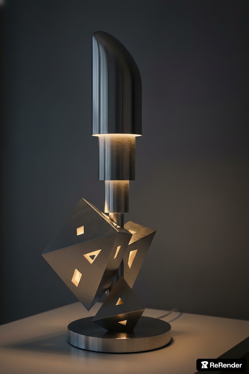 Lampada con poliedri metallici traforati